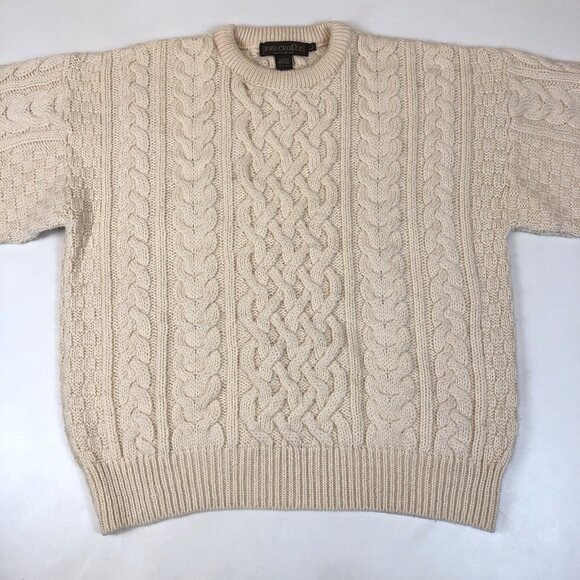 Inis Crafts Mens Merino Wool Fisherman Crewneck Sweater Made in Ireland Large - Picture 2 of 6